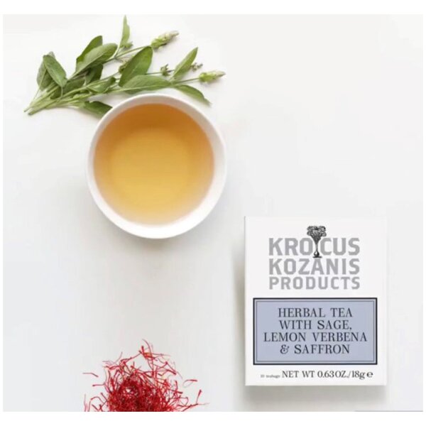 Krocus Kozanis Organic Herbal Tea with Sage, Lemon Verbena & Greek Saffron 2 at Euro Fine Foods