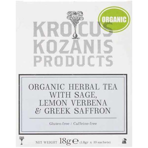 Krocus Kozanis Organic Herbal Tea with Sage, Lemon Verbena & Greek Saffron at Euro Fine Foods