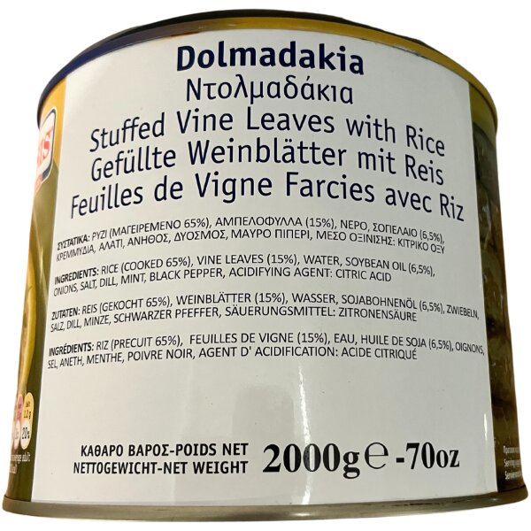 Onassis Dolmadakia Vine Leaves Stuffed with Rice Ingredients ~ 2 Kg tin